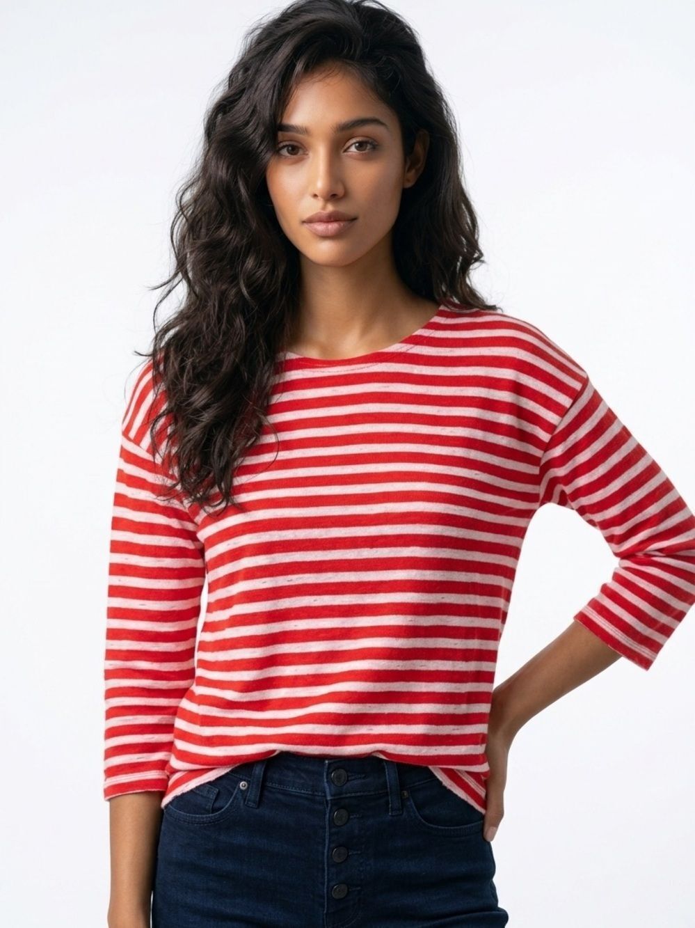 MADEWELL | Cozy Slub Red White Striped Top 3/4 Sleeve Women’s Size Small